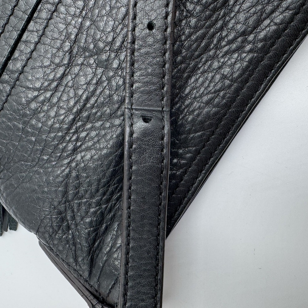 B. Makowsky Black Leather Crossbody Shoulder Bag Tassel Zip Pockets - Picture 10 of 13
